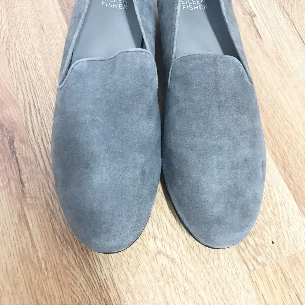 EILEEN FISHER Gray Suede Slip On Flats Shoes Loafers‎ Slippers Leather Size 9